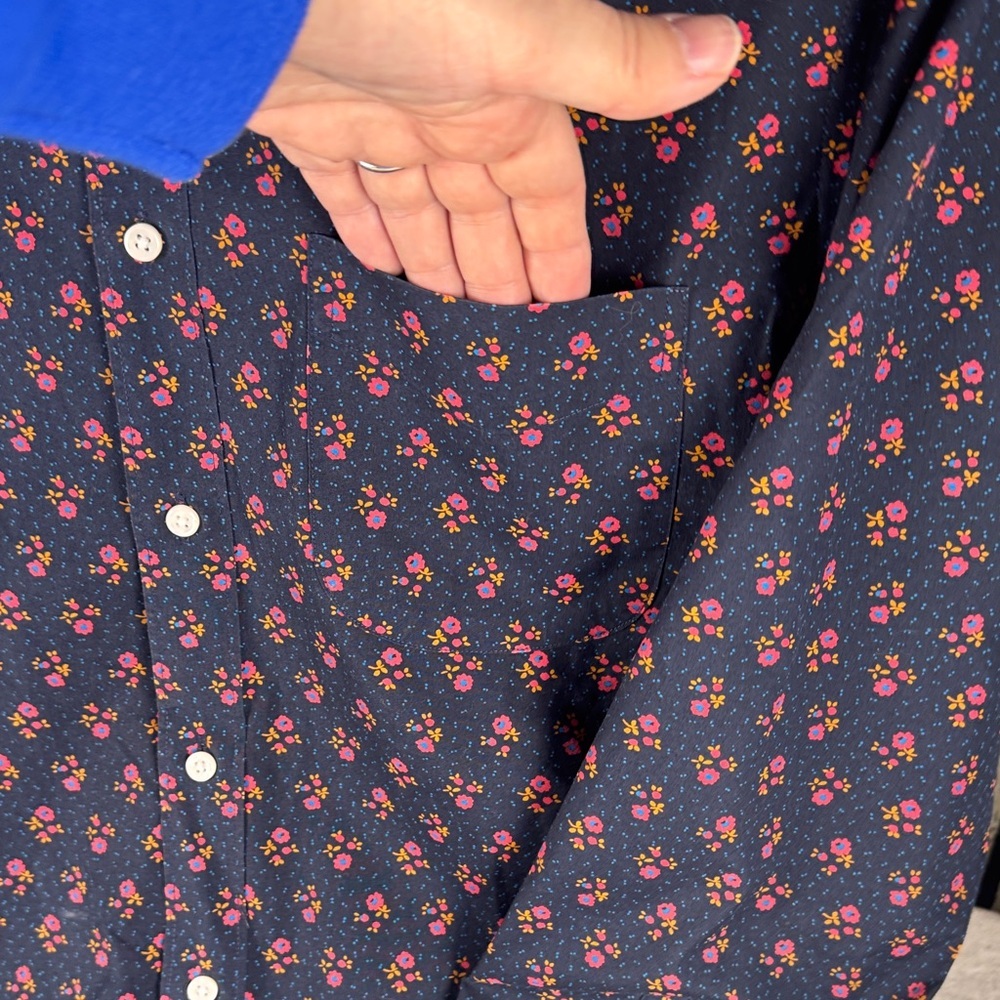 J. Crew Dark Blue Shirt with Red Floral Pattern - Picture 4 of 10